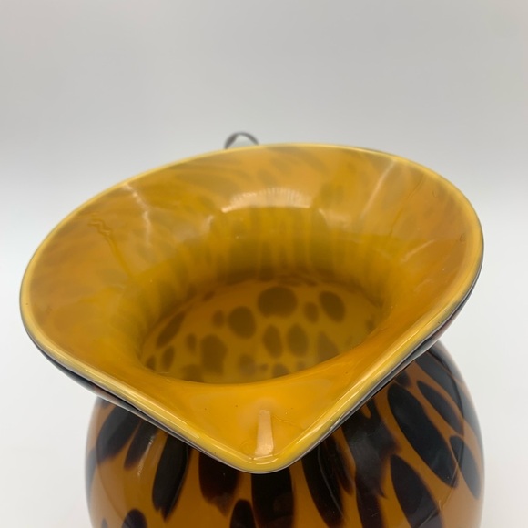 Gold & Spotted Black Hand Blown Glass Pitcher With Crystal Handle 7” - Picture 15 of 16
